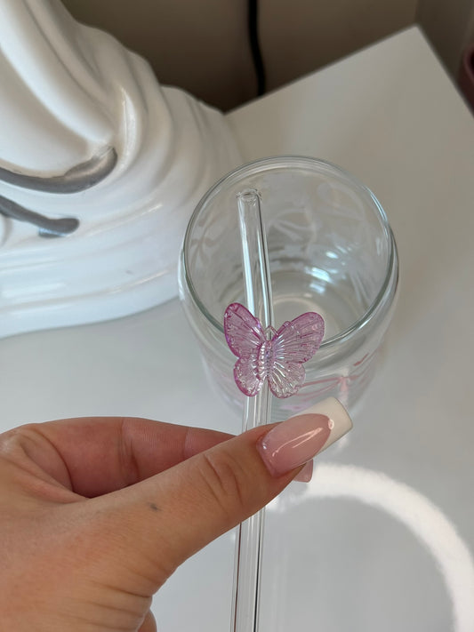 Skleněné brčko - motýl růžový