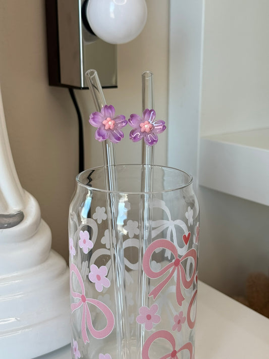 Skleněné brčko - květina fialová