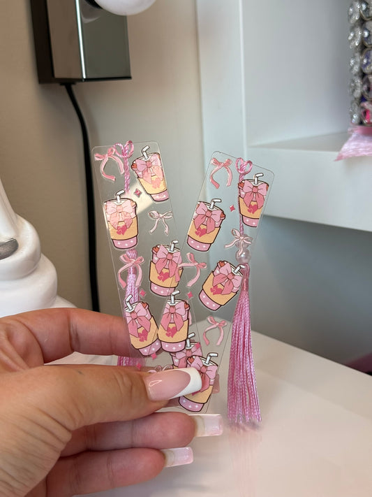 Záložka s nápojem a mašličkami – růžová