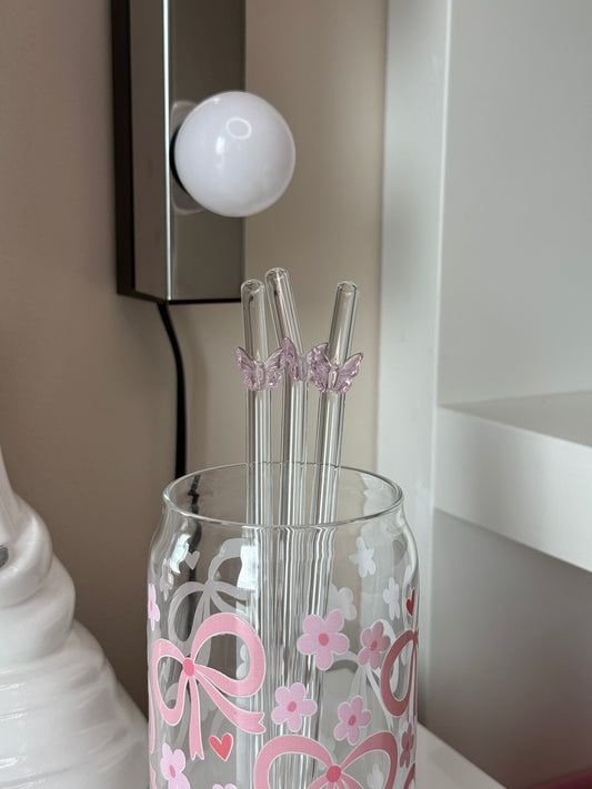 Skleněné brčko - motýlek růžový