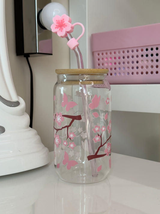 Silikonová čepička na brčko - kytička růžová